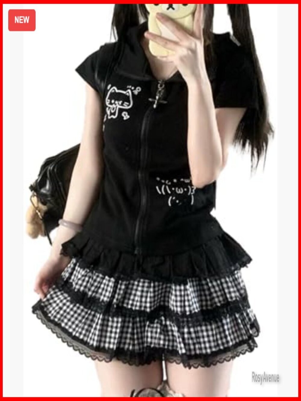 Kawaii Y2K Cat Ears Hoodie Zip Up Short Sleeve Slim Fit Streetwear Top